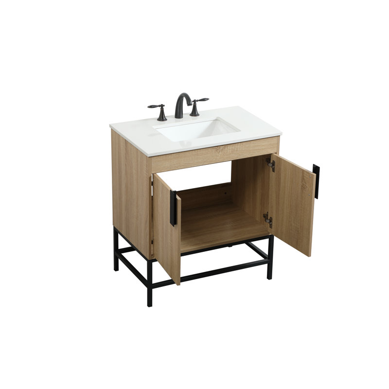 Corley 30'' Single Bathroom Vanity with Engineered Marble Top, Mango Wood