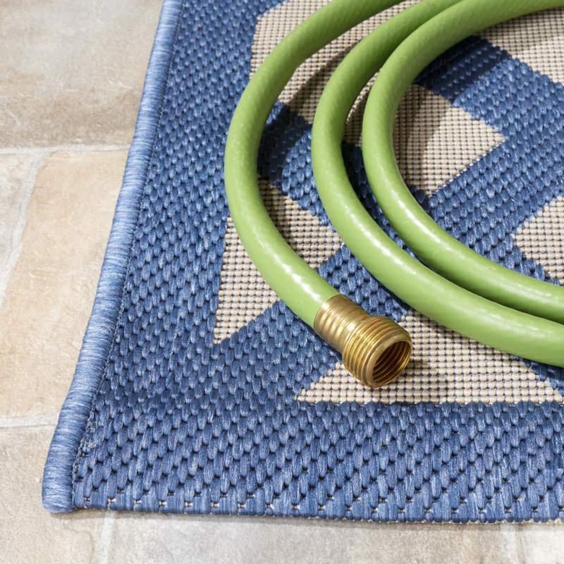 Arneshia Geometric Beige/Blue Area Indoor/Outdoor Area Rug, Rectangle 5'3" x 7'7"