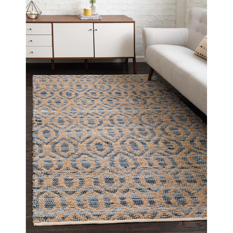Tapis bleu marine / brun en jute / coton tissé à plat à la main Johnnesha, Rectangle 9 pi x 12 pi