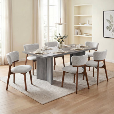 Amiliana 2-8 Person Wooden Rectangular Dining Table With Upholstery Dining Chairs