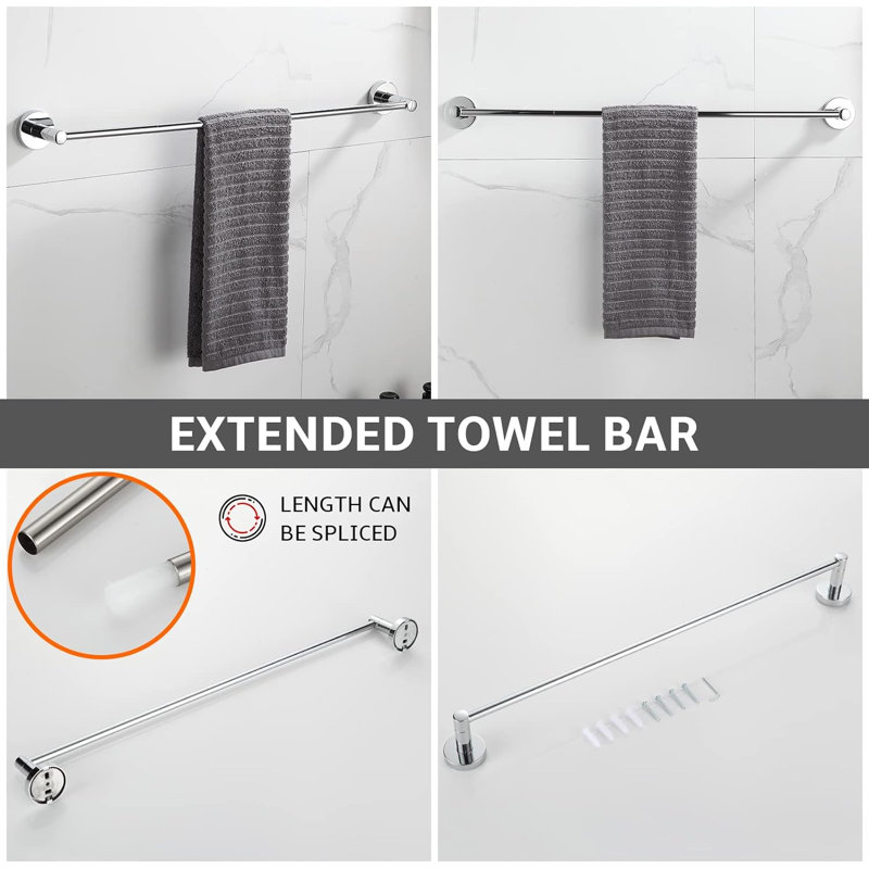 Bathroom Hardware Set - 8 Piece Towel Bar Set With Adjustable Towel Bar, Toilet Paper Holder, Robe Hooks And Towel Rings, Heavy Duty Rust Resistant Bathroom Accessories