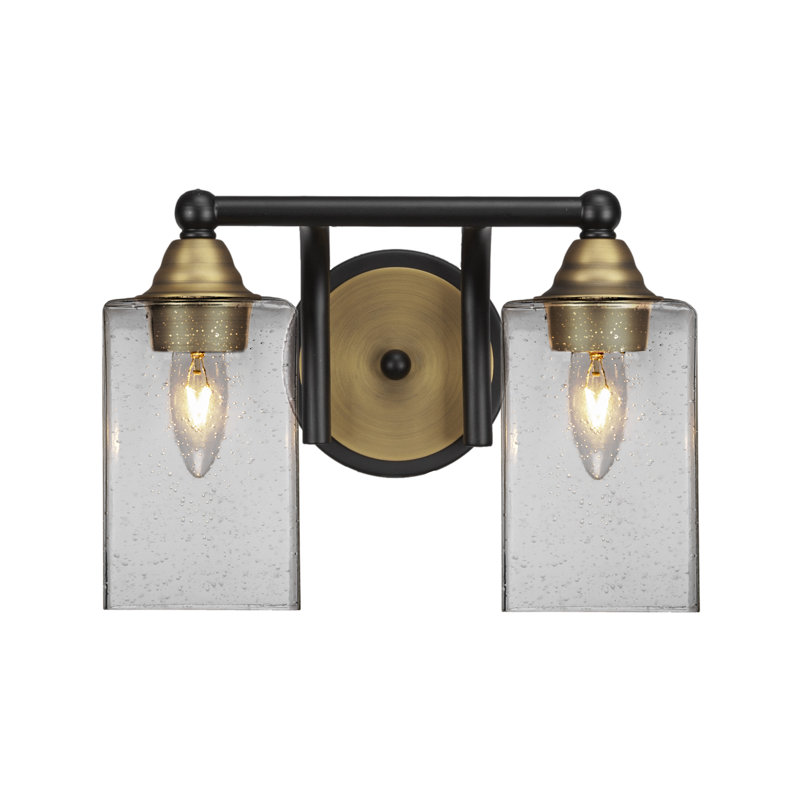 Michell 2-Light Bath Bar, Clear Bubble, Matte Black/Brass