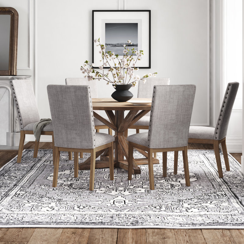 Ashbaugh 6 - Person Pedestal Dining Set, Gray Linen