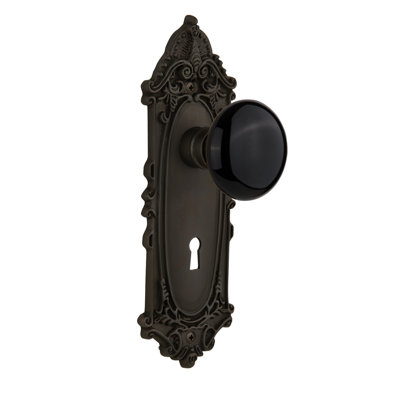 Victorian Plate with Decorative Keyhole and Black Porcelain Door Knob