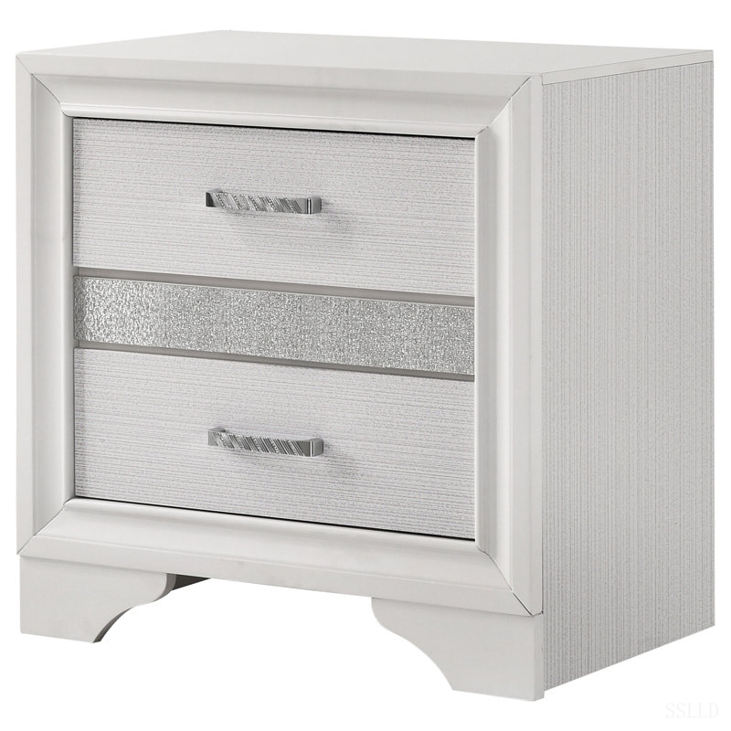 Table de chevet blanche à 2 tiroirs avec plateau à bijoux caché