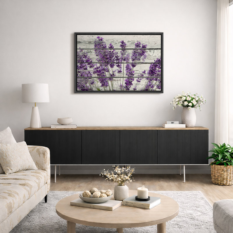 Œuvre d'art mauve lavande mauve sur fond effet bois, images murales rétro rustiques, impression sur toile encadrée, Noir