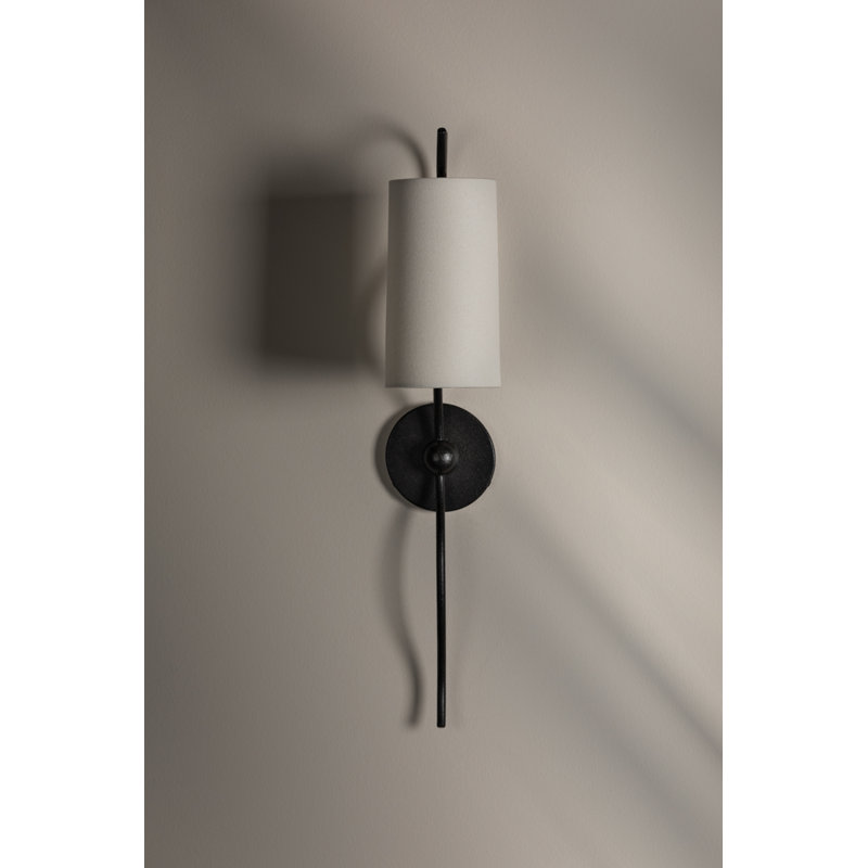 Forged Iron Wall Sconce with Natural Linen Shade
