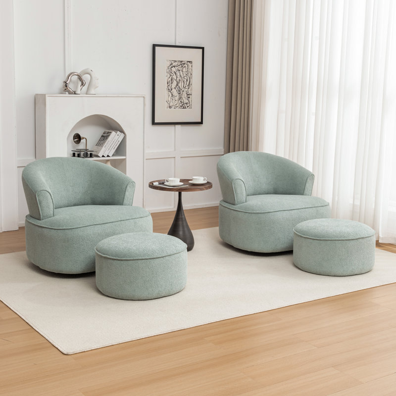 Armenakis 33'' Wide Upholstered Polyester Swivel Chair With Ottoman, Teal Polyester