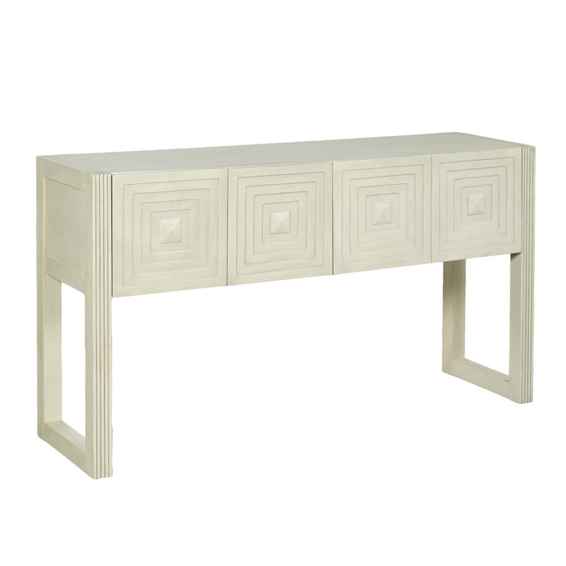 Console géométrique sculptée avec 3 tiroirs à fermeture en douceur et pieds cannelés, Naturel