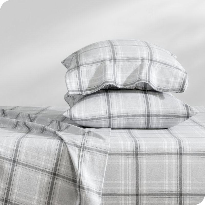 Flannel Machine Woven Plaid Sheet Set, Split King Sheet Set with 2 Pillowcases