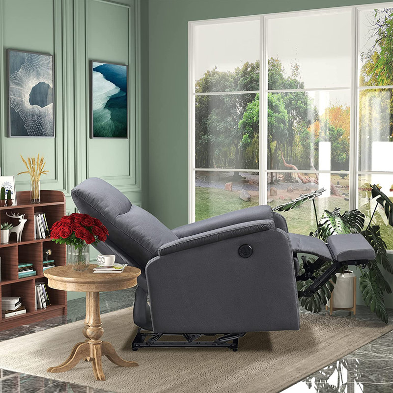 Upholstered Power Recliner, Light Gray 100% Polyester