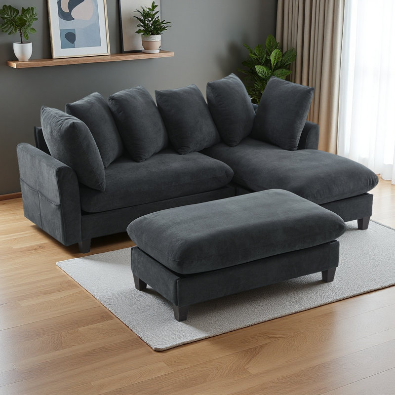 Canapé modulaire en L de 83 po avec canapé L 83 po avec amplement d'espace de rangement, repose-pieds mobile et six coussins décoratifs
