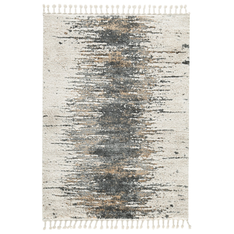 Kessi Abstract Machine Woven Polyester Area Rug in Ivory/Gray/Brown, Rectangle 8' × 10'