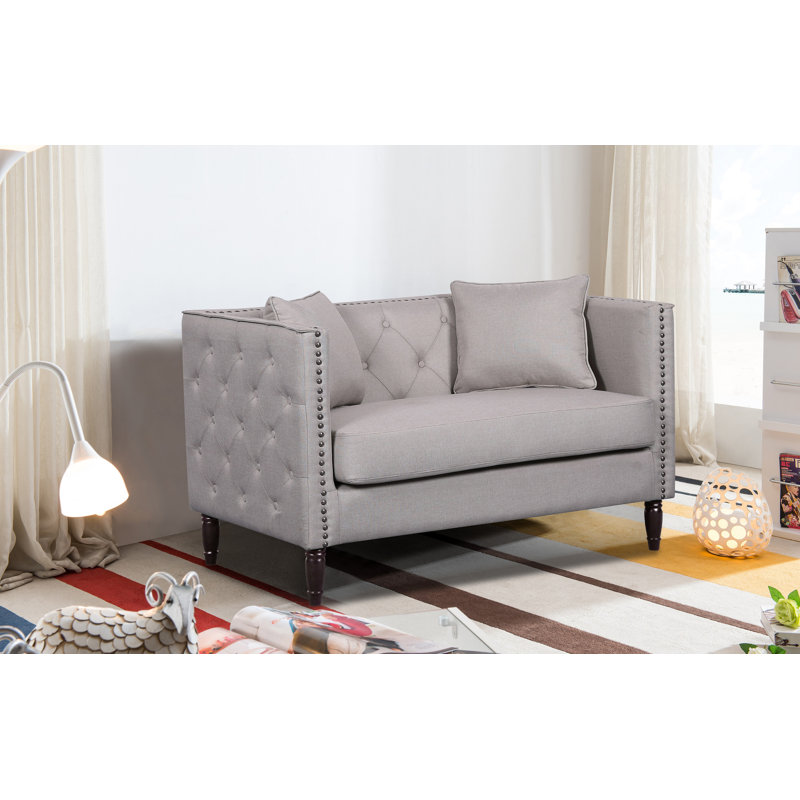 Meaghan Upholstered 49.6'' Loveseat, Beige/Light Grey