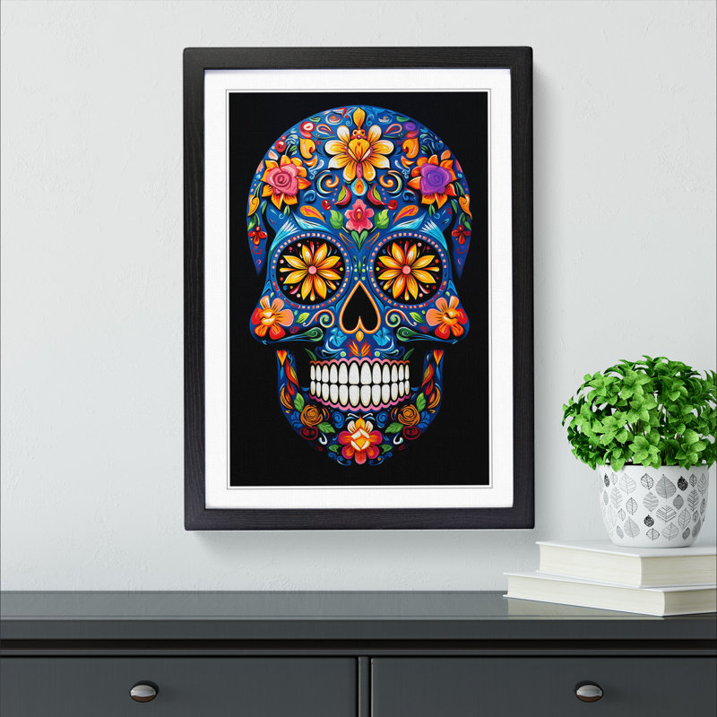 XYZ-FRM-V1223-1595 Sugar Skull Orphism - Single Picture Frame Print on Wood, Black, 34cm H x 25cm W x 2cm D