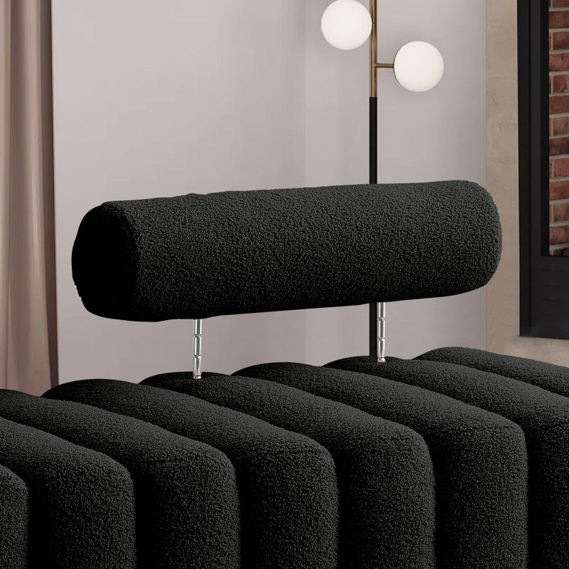 Phip 53.2" Wide Faux Fur Upholstered Bench, Black