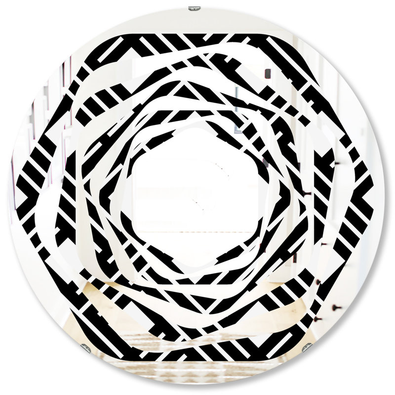 Miroir mural sans cadre moderne à motif géométrique whirl monochrome ii, 31,5 po x 31,5 po
