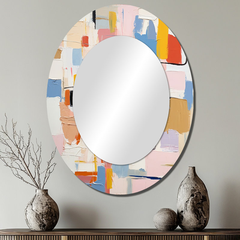 Pensées éphémères de Colorfields I - Grand miroir mural ovale sur métal, 40 po x 30 po