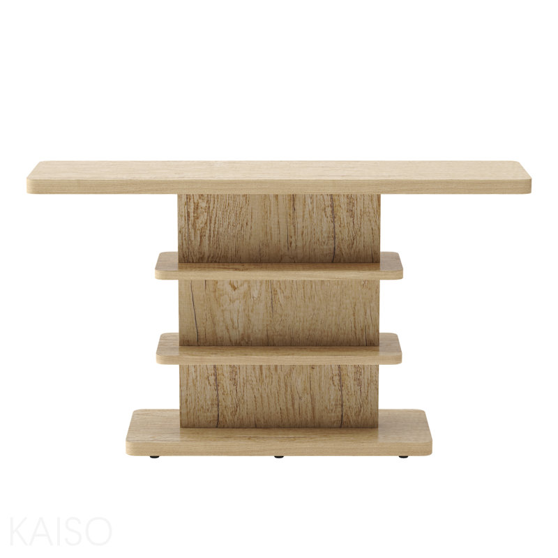 Console 63 po, rangement rétro à 2 niveaux pour salon - naturel, Natural, Natural, Natural
