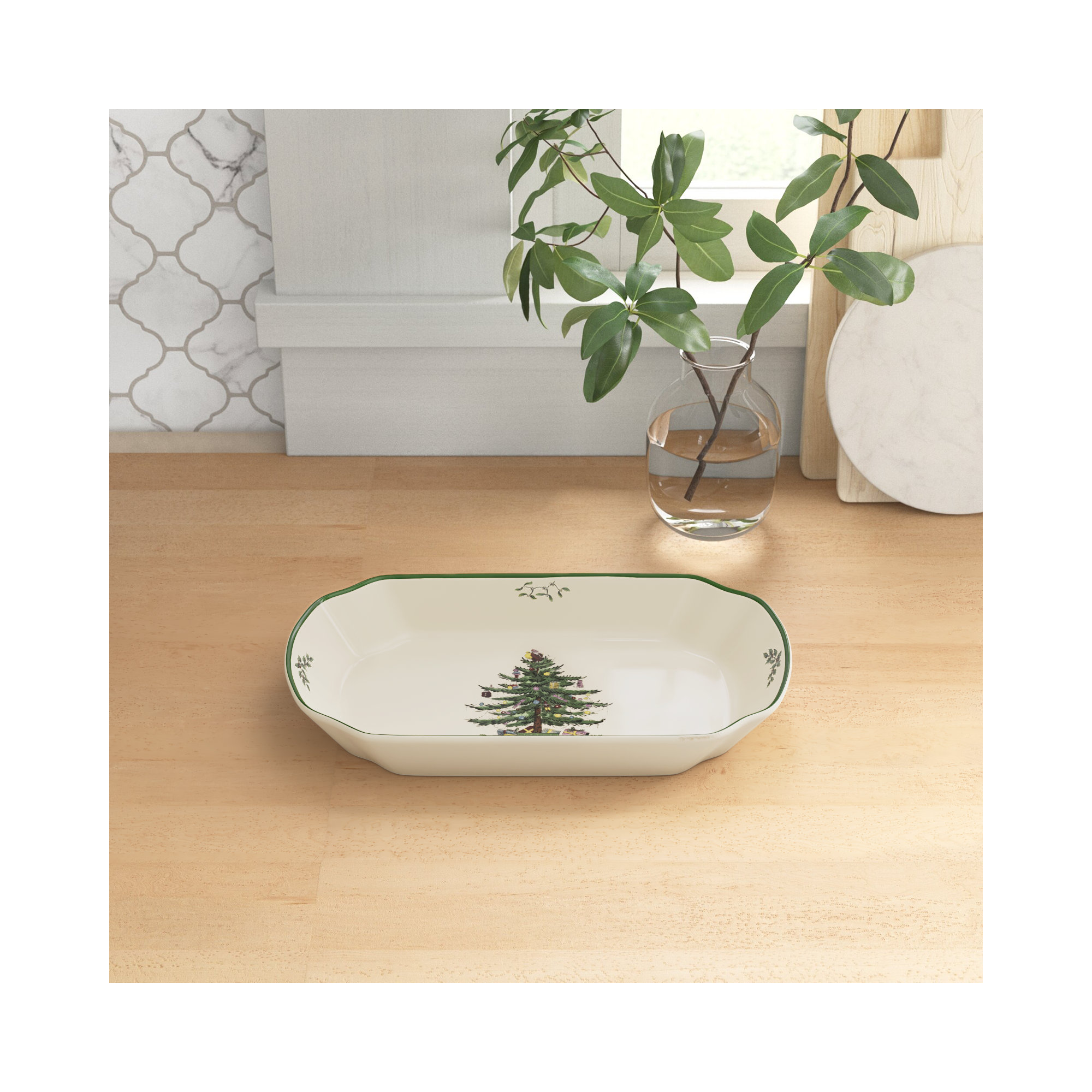 Spode Christmas Tree Rect Scalloped Tray