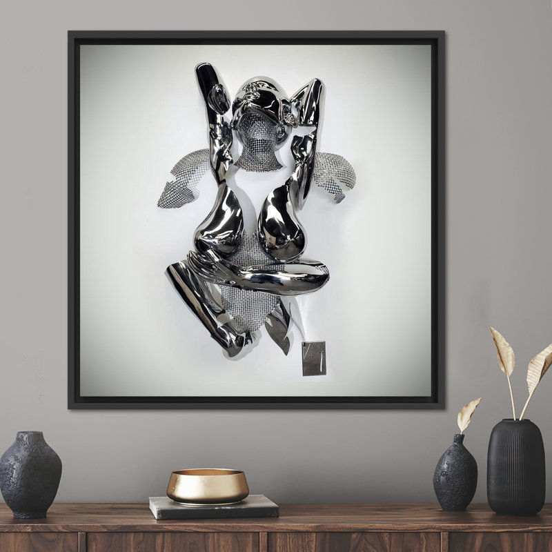 Silver 3D Wall Art featuring Abstract Romantic Couple Hugging on Premium Quality Canvas, Framed Print without Mat, Black