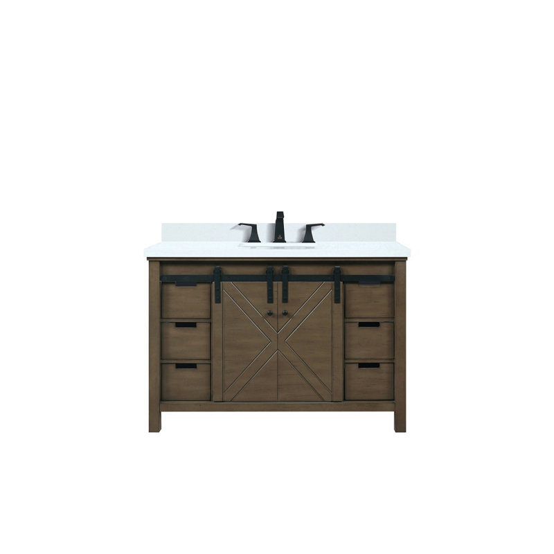 Meuble-lavabo brun rustique 48 po X P 22 po D, ensemble de comptoir et robinet en quartz blanc, Brun rustique