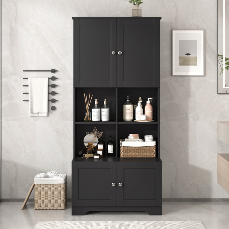 Armoire de rangement haute et large pour salle de bain, Noir / argenté