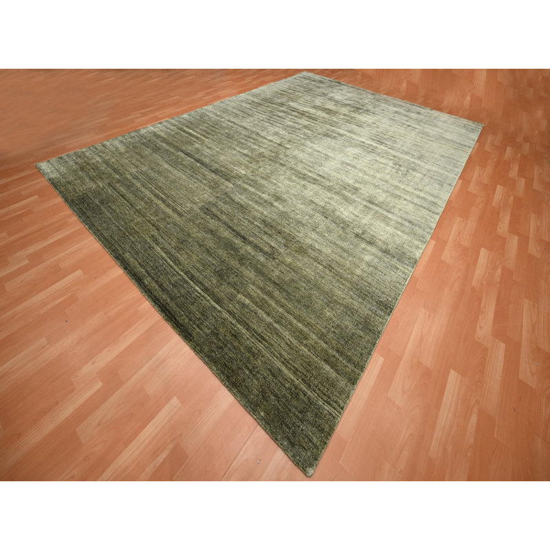 Tapis oriental rectangulaire en soie noué à la main 9 pi 10 po x 13 pi 11 po - MOA10275639