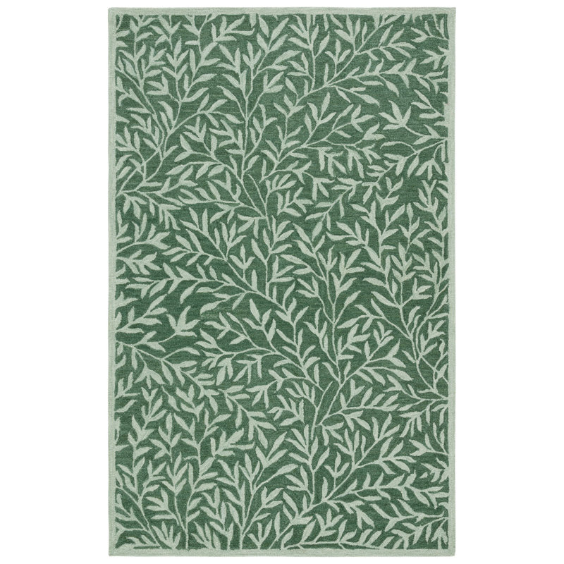 Jalayiah Hand Tufted Wool/Cotton Floral Rug in Green, Rectangle 5' x 8'