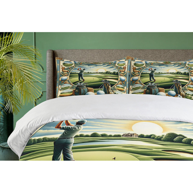 Golf Themed Duvet Cover, California King Duvet Cover + 2 Standard Shams