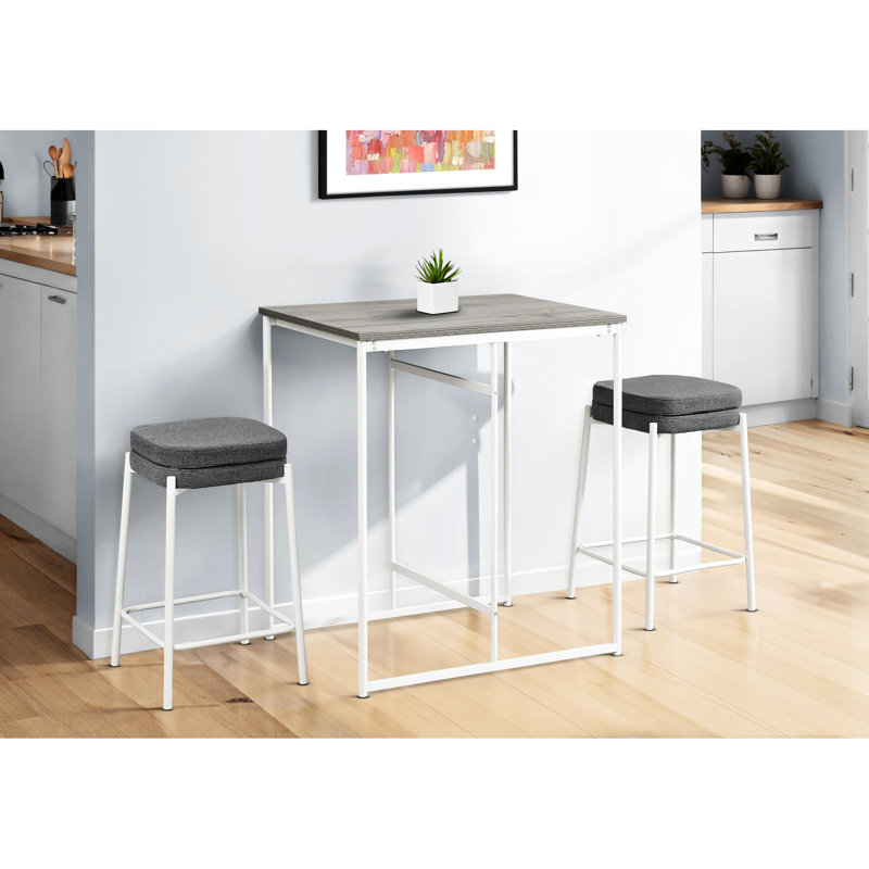 Moderne et contemporain avec 2 sièges sans dossier en tissu gris et une structure en métal blanc pour la cuisine