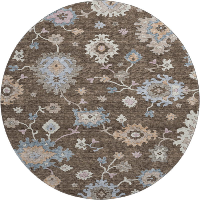 Premium Machine Washable Jaylin AMF1218 Global Rug, Rond 8 pi