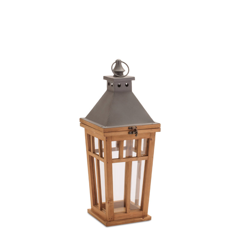 Ensemble de 2 lanternes encadrées en bois rustique et fer