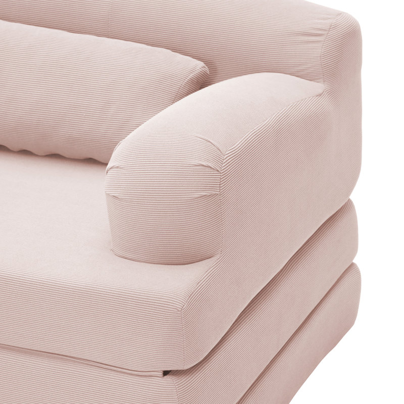 Canapé-lit pliable deux places en velours côtelé - Canapé convertible en mousse haute densité, Velours bébé rose