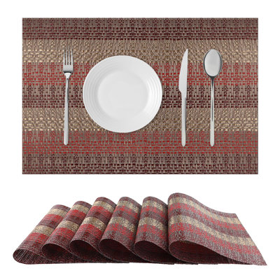 Red Placemats Set Of 6 - Vintage Vinyl Table Mats, 12X18 Inch, Washable Wipeable Heat-Resistant No-Slip Place Mats