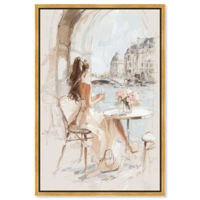Riverside Cafe Framed Canvas Print Pink Glam Decor by Art Remedy, Gold Frame, 16 x 24