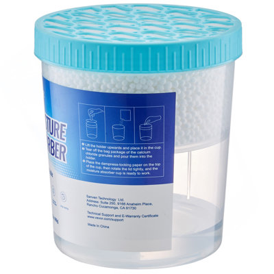 Seau absorbeur d'humidité, 2 paquets 16,2 oz seau d'absorption d'humidité de grande capacité avec 800 ml d'espace de rangement et seau extérieur réutilisable pour une utilisation à long terme, absorbeur d'humidité sans parfum pour un air plus frais