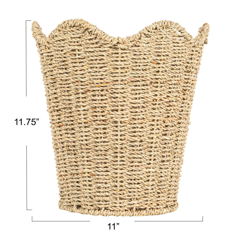 Woven Seagrass Wastebin With Scalloped Edge