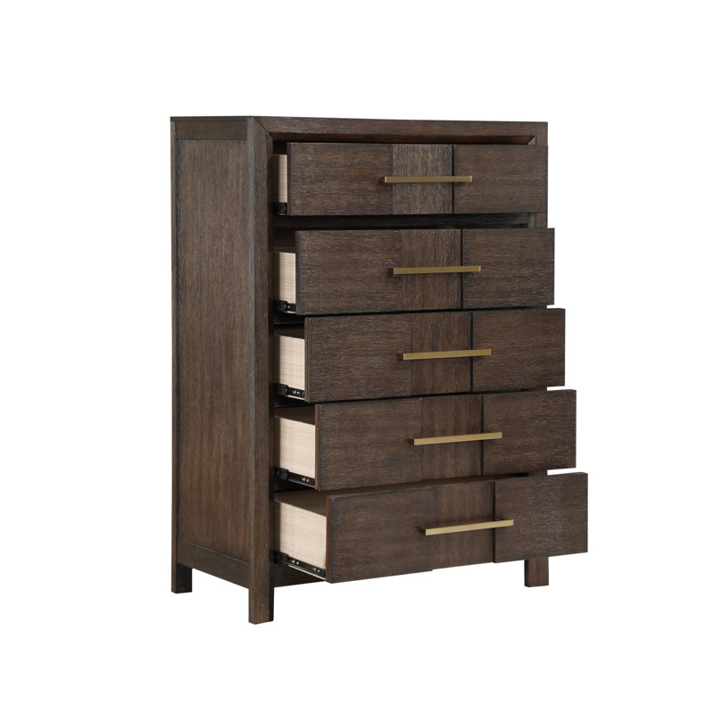 Commode 5 tiroirs de style moderne en bois, Noyer