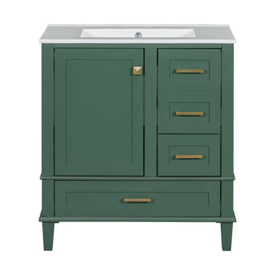 Meuble-lavabo simple 30 po avec 1 armoire, 3 tiroirs et comptoir en céramique