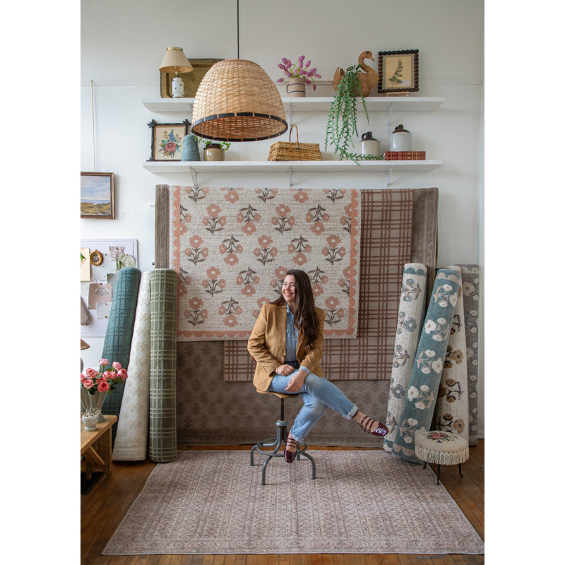 Jenni Yolo Home x Livabliss Louise Rug, Rectangle 5'3" x 7', Ivory/Light Brown/Dusty Pink/Black