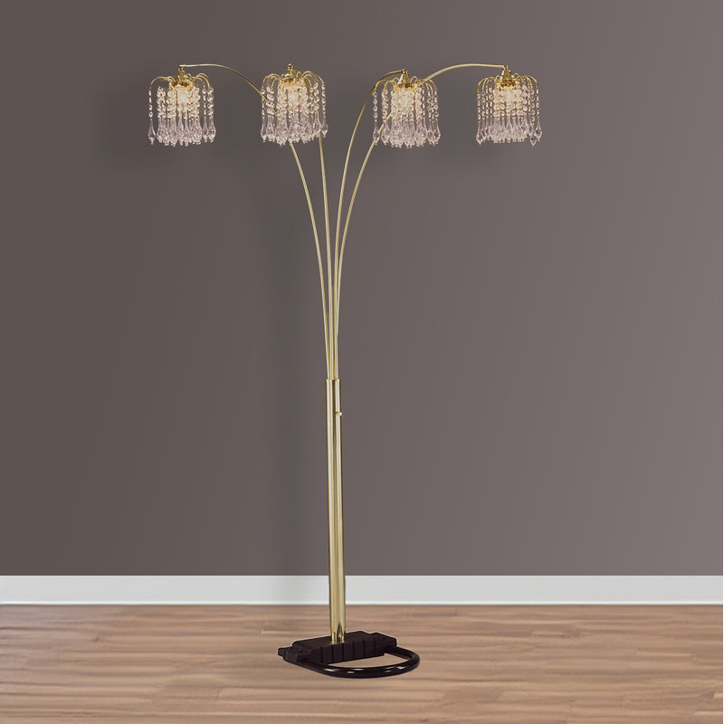 Sleek Modern Luxury Multi-Head Gold Arc Floor Lamp With Crystal Accents For Living Room | Gift Idea
