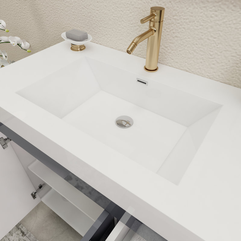 Ensemble de meuble-lavabo simple 36 po avec tiroirs et portes, Gris brillant