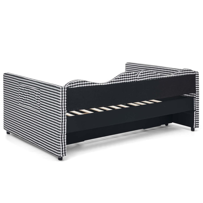 Lit de jour multifonctionnel avec lit gigogne escamotable et rangement latéral, Black