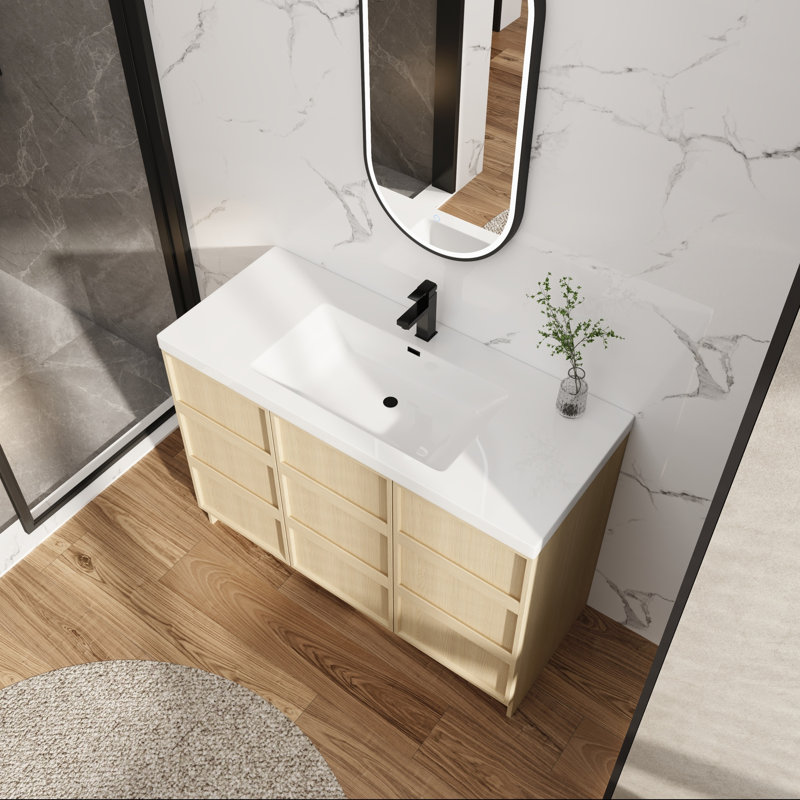 Meuble-lavabo 48 po avec lavabo en résine et rangement à fermeture en douceur, 48"