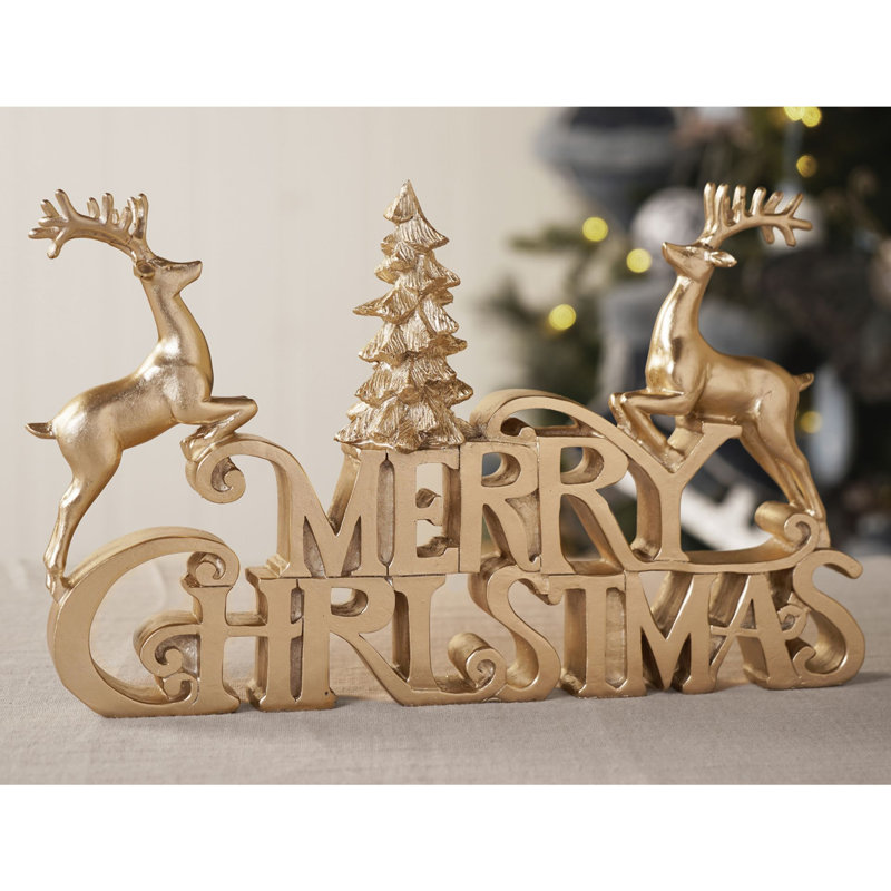 Resin Gold Metallic Merry Christmas Ornament