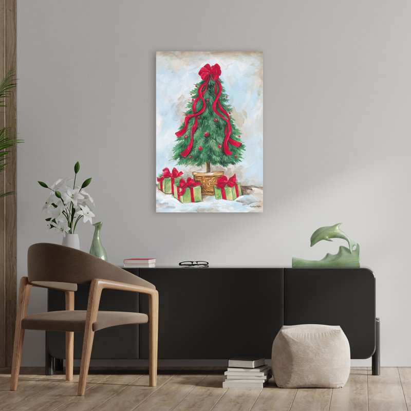 Arbre de Noël rouge - arbre de Noël contemporain, rubans rouges, art décoratif des Fêtes, H 36 po x l 24 po