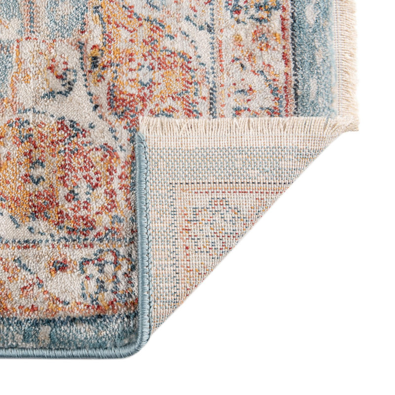 Tapis oriental bleu / rouille / ivoire Kaleigh, Octogone 4 pi x 4 pi