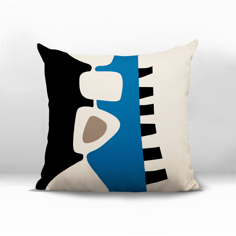 Oreiller carré réversible intérieur / extérieur Kanai, H 19 po x l 19 po, Turquoise / noir / blanc cassé abstrait