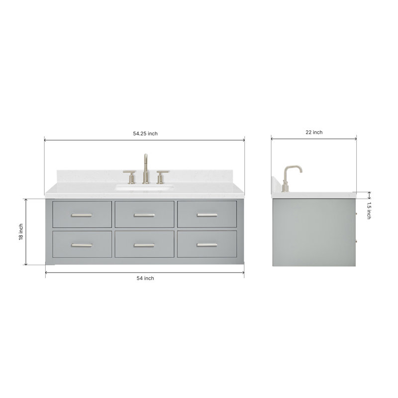 4_ARIEL Hutton 60 Single Sink Bathroom Vanity with Carrara White Quartz, Gray, Brushed Nickel, 54"